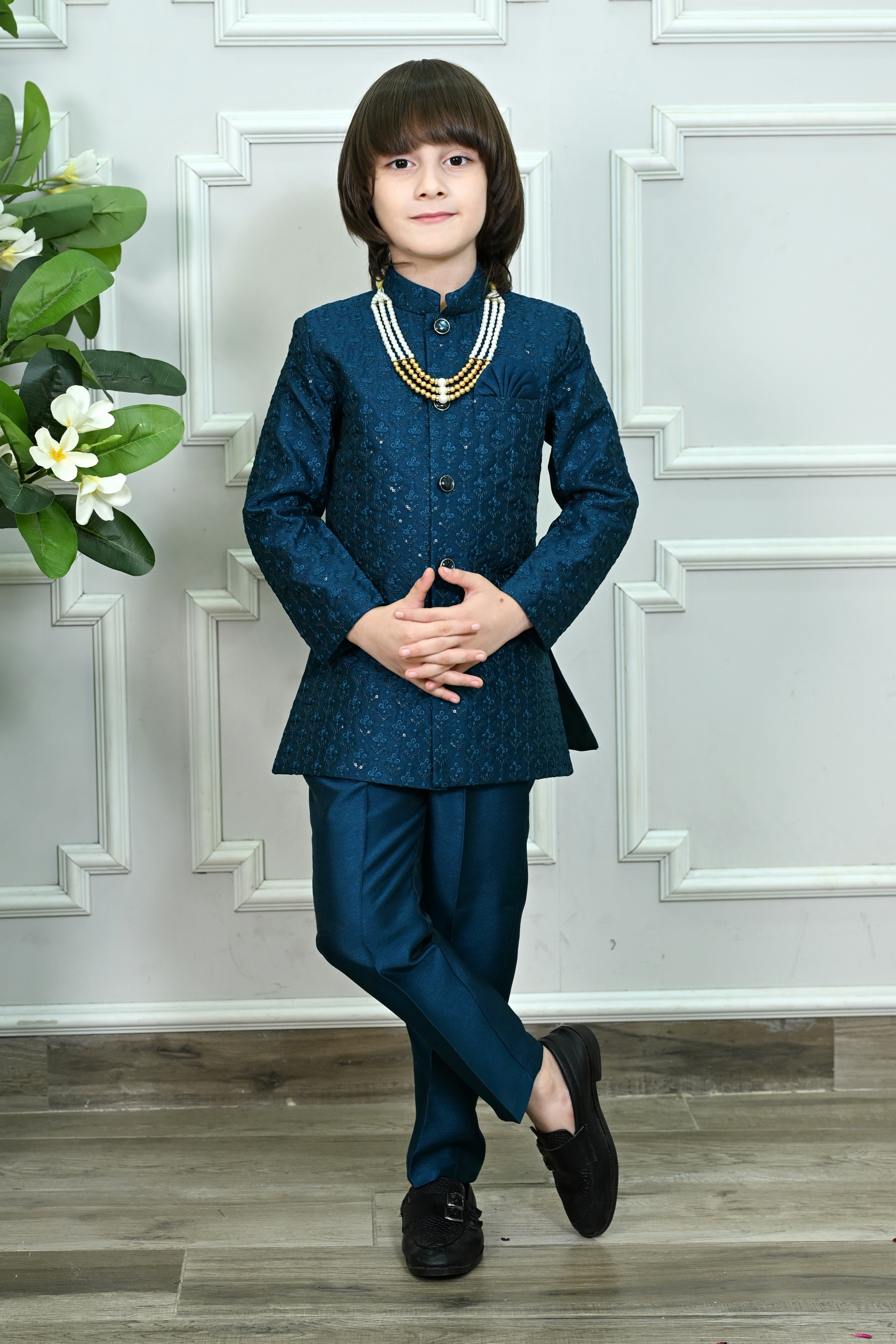 Ahhaaaa Boys Jodhpuri Suit Set | Kids Indo-Western Bandhgala for Wedding Navy