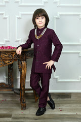 Ahhaaaa Boys Jodhpuri Suit Set | Kids Indo-Western Bandhgala for Wedding Wine