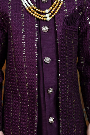 Ahhaaaa Boys Kurta Set with Attached Sequin Jacket for Wedding and Festivals