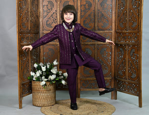 Ahhaaaa Boys Kurta Set with Attached Sequin Jacket for Wedding and Festivals
