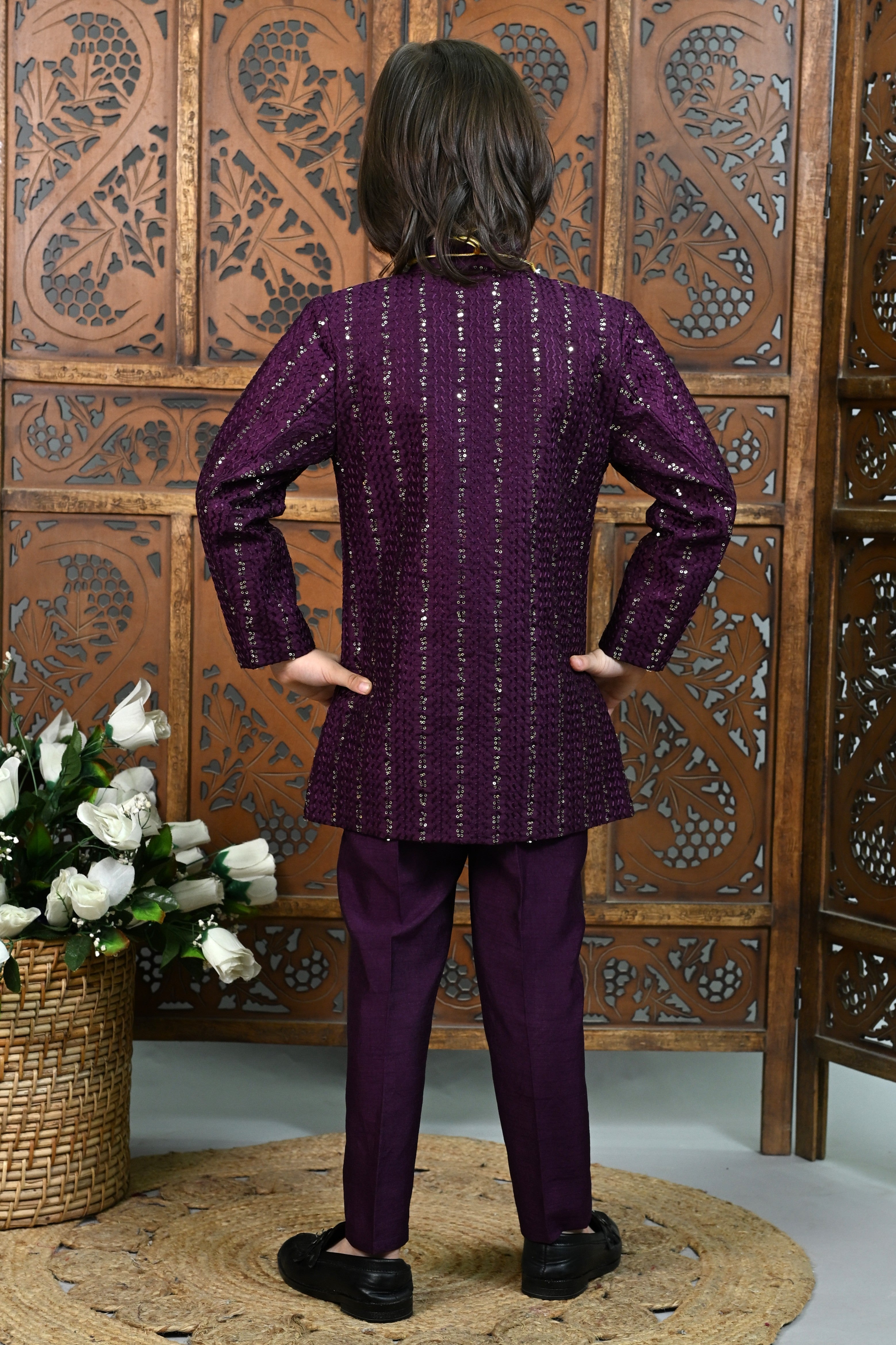 Ahhaaaa Boys Kurta Set with Attached Sequin Jacket for Wedding and Festivals