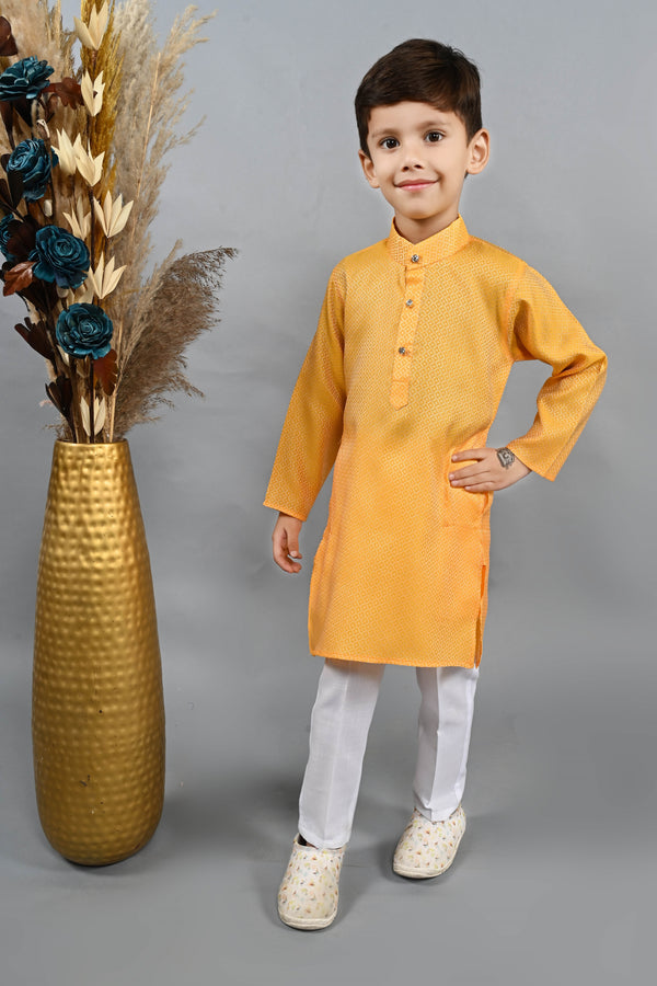 Ahhaaaa Kids Ethnic Cotton Silk Blend Boys Kurta Pyjama Set