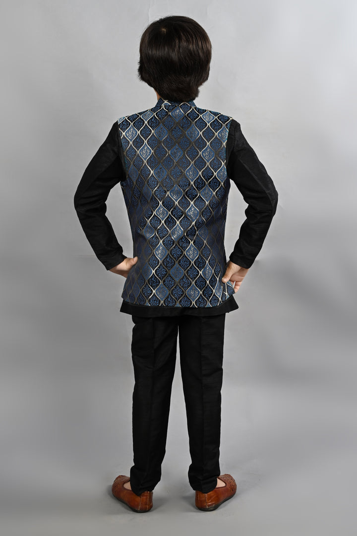 Ahhaaaa Kids Silk Blend Waistcoat, Kurta Pyjama 3 Piece Sherwani Set For Boys