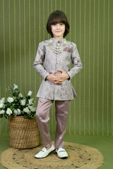 Ahhaaaa Boys Jodhpuri Sherwani Suit – 2 Piece Jacquard Set Pink