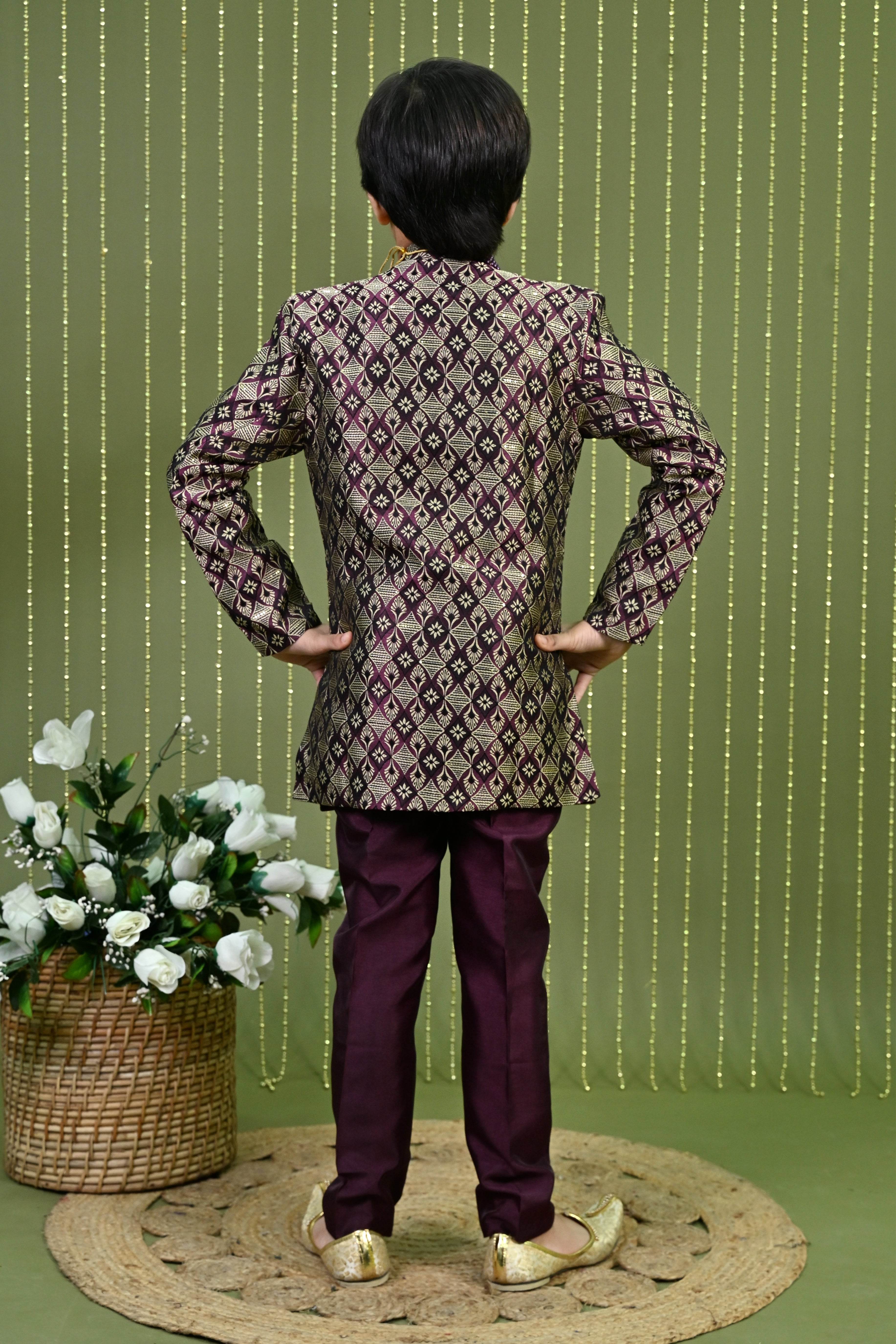 Ahhaaaa Boys Jodhpuri Sherwani Suit – 2 Piece Jacquard with Sequin Embroidery