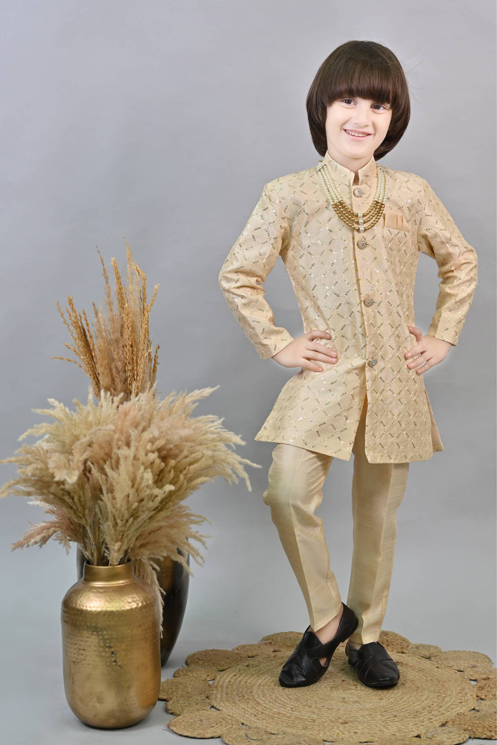 Ahhaaaa Kids Ethnic Sequin Embellished Indo-Western Kurta and Trouser Set for Boys