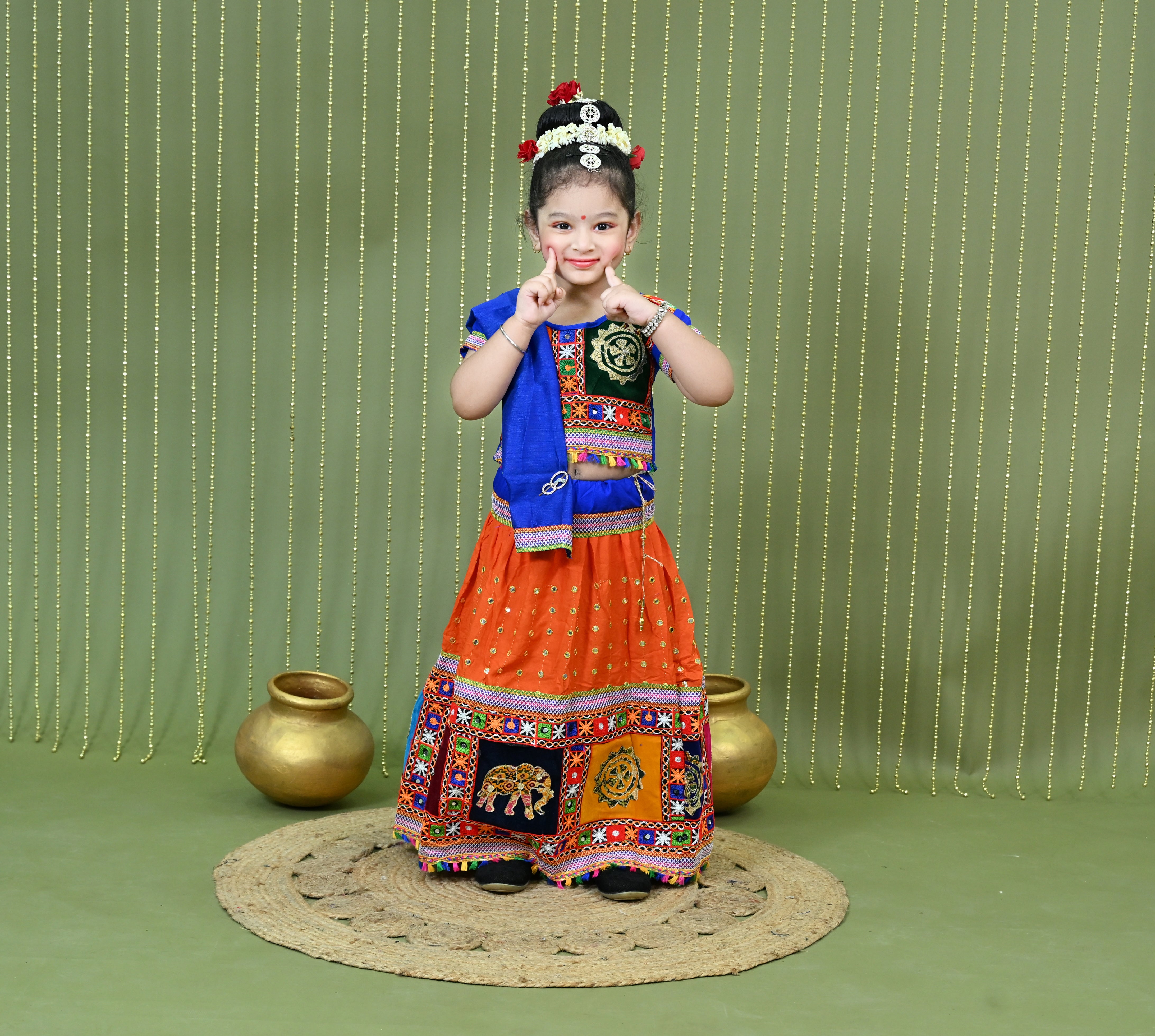 Kids Ethnic Wear Lehenga Choli for Girls | Gujarati Dandiya Raas Dress with Embroidery Orange