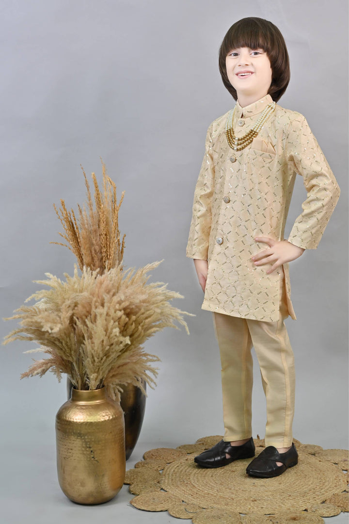 Ahhaaaa Kids Ethnic Sequin Embellished Indo-Western Kurta and Trouser Set for Boys