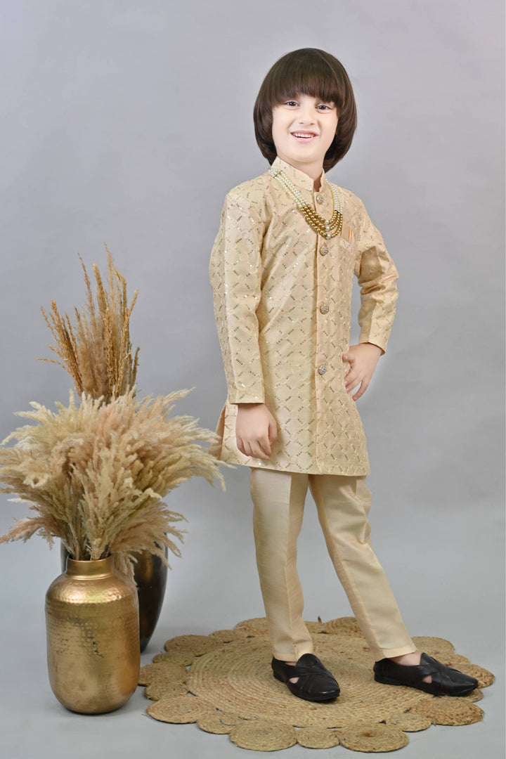 Ahhaaaa Kids Ethnic Sequin Embellished Indo-Western Kurta and Trouser Set for Boys