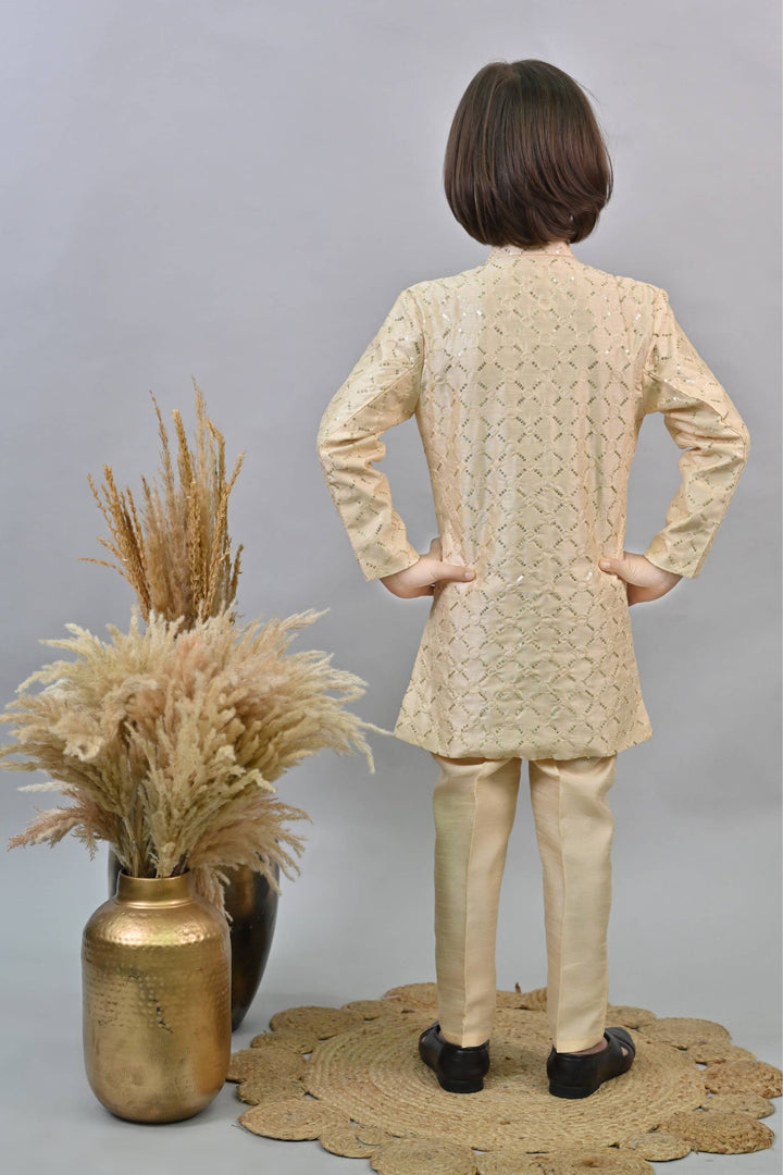 Ahhaaaa Kids Ethnic Sequin Embellished Indo-Western Kurta and Trouser Set for Boys