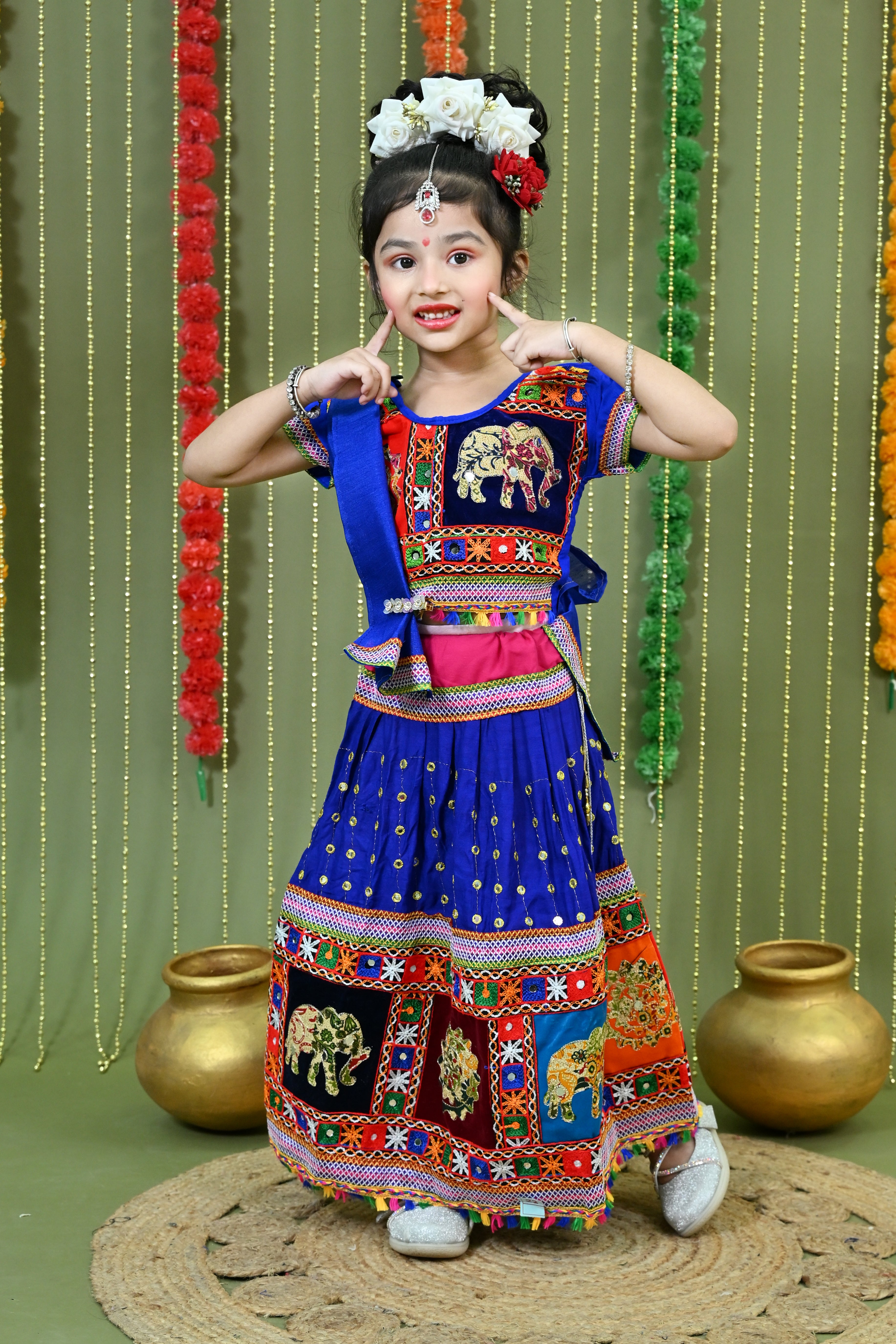 Kids Ethnic Wear Lehenga Choli for Girls | Gujarati Dandiya Raas Dress with Embroidery Blue