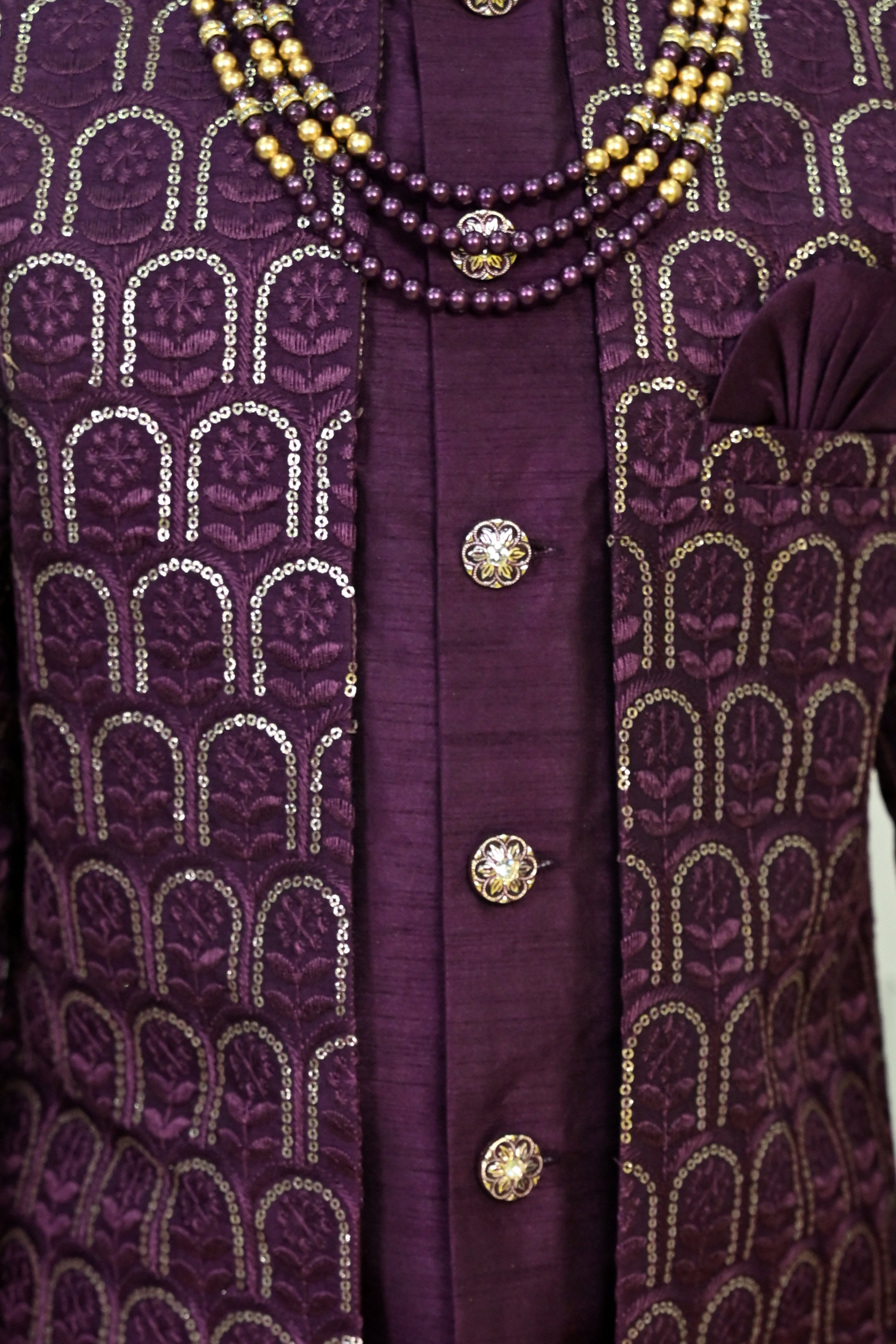 Ahhaaaa Regal Dupian Silk Indo-Western Sherwani Set for Boys with Tonal Embroidery