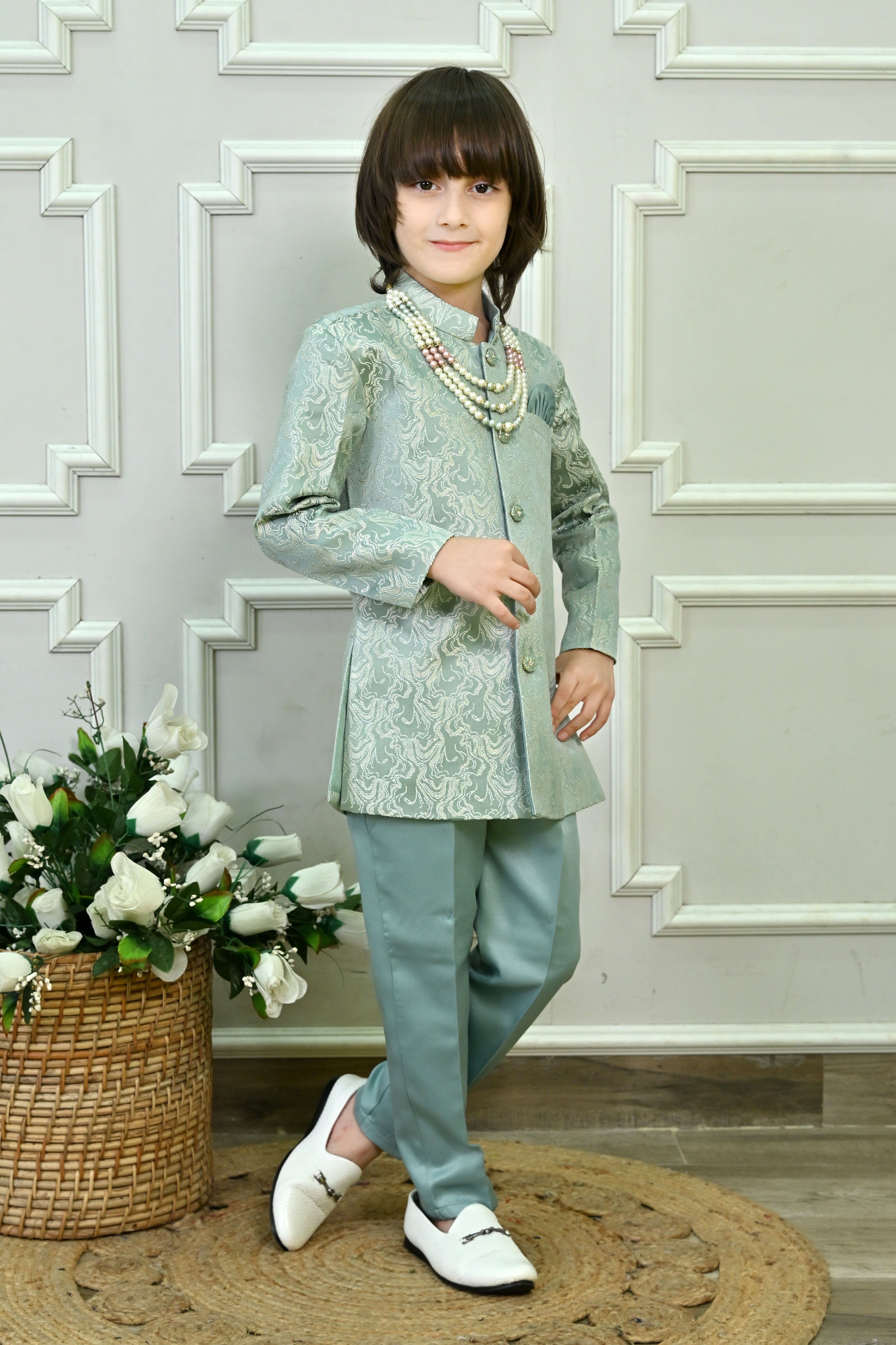 Ahhaaaa Boys Jodhpuri Sherwani Suit – 2 Piece Jacquard Set