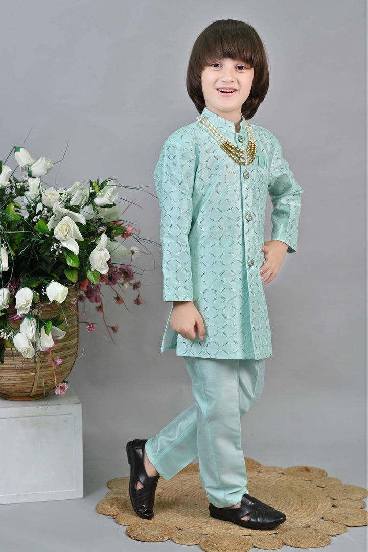 Ahhaaaa Kids Ethnic Sequin Embellished Indo-Western Kurta and Trouser Set for Boys