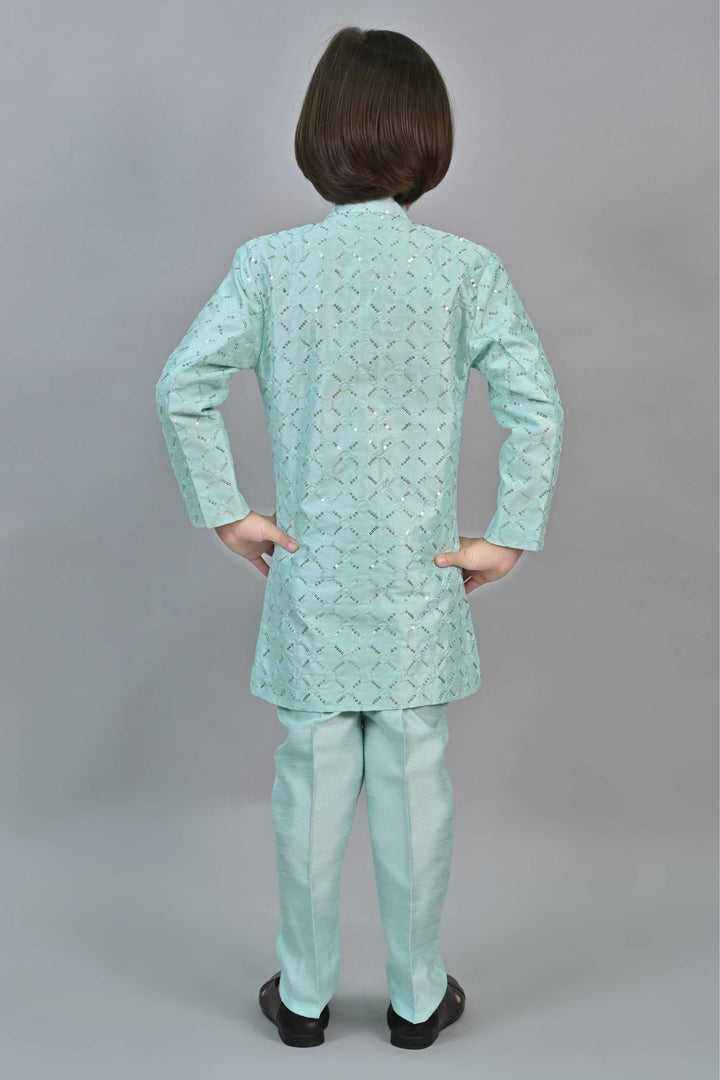 Ahhaaaa Kids Ethnic Sequin Embellished Indo-Western Kurta and Trouser Set for Boys