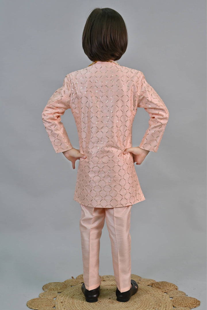 Ahhaaaa Kids Ethnic Sequin Embellished Indo-Western Kurta and Trouser Set for Boys