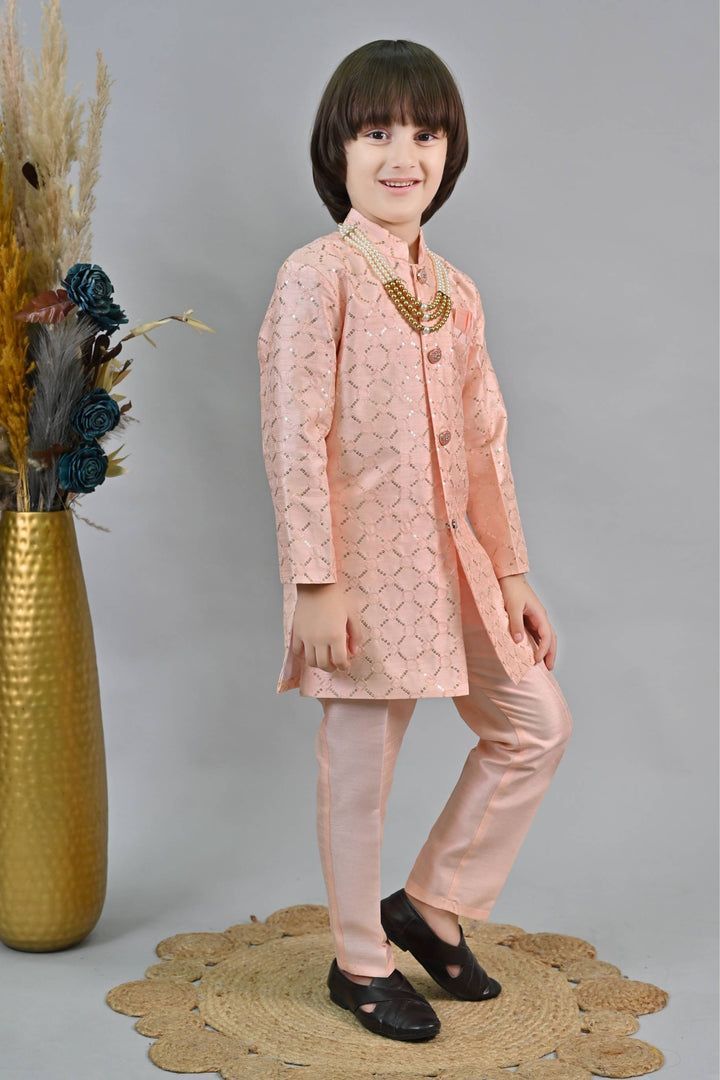 Ahhaaaa Kids Ethnic Sequin Embellished Indo-Western Kurta and Trouser Set for Boys