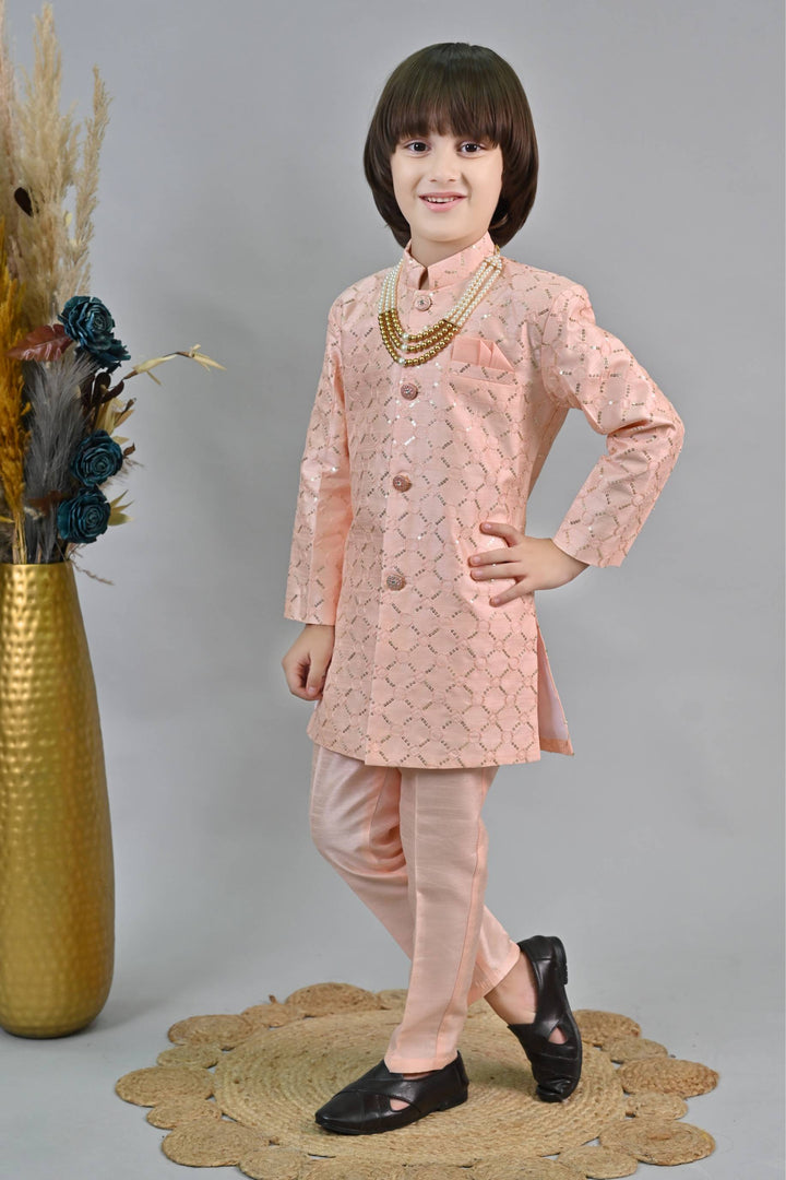 Ahhaaaa Kids Ethnic Sequin Embellished Indo-Western Kurta and Trouser Set for Boys