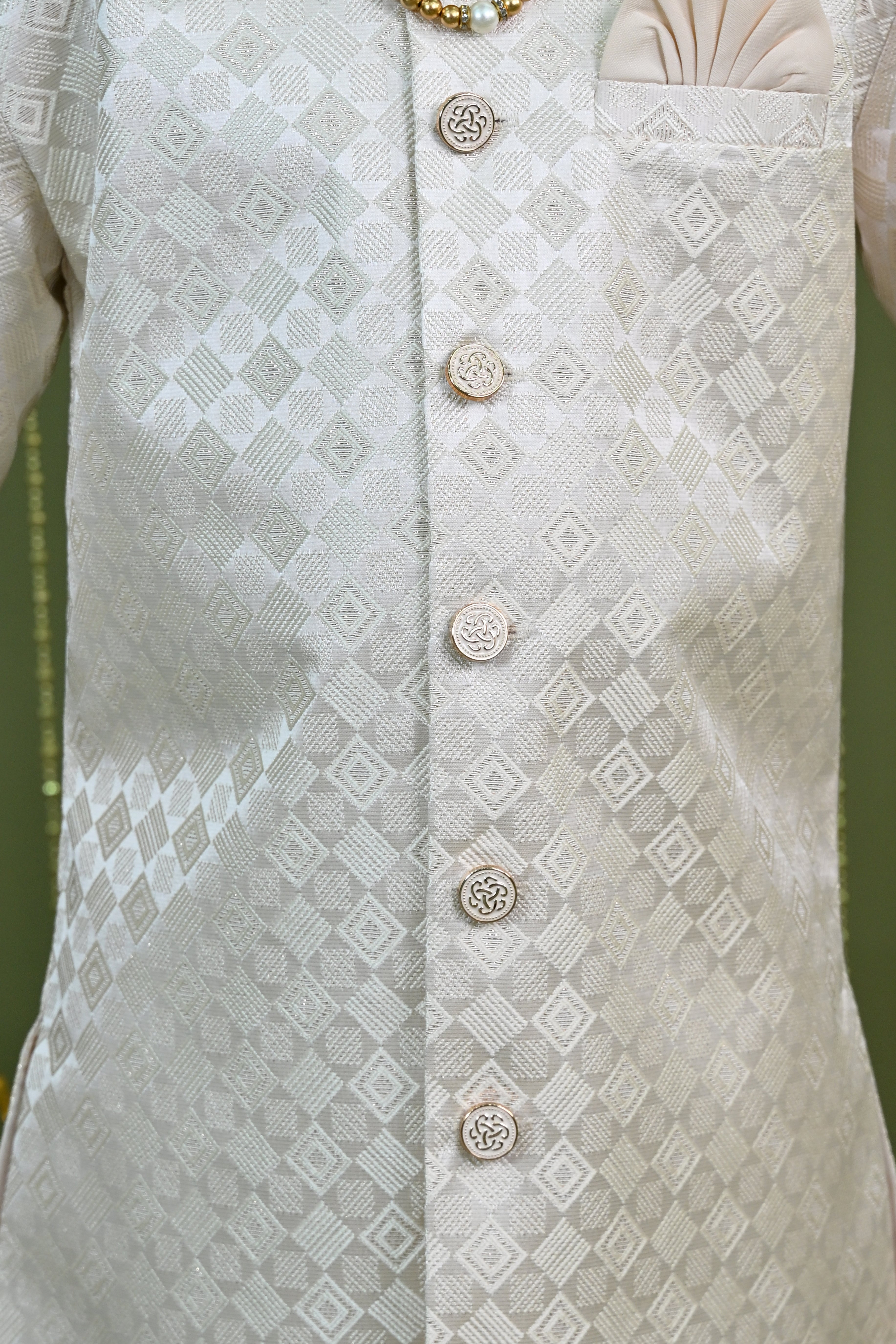 Ahhaaaa Boys Jodhpuri Sherwani Suit – 2 Piece Cream Jacquard with Zari Work