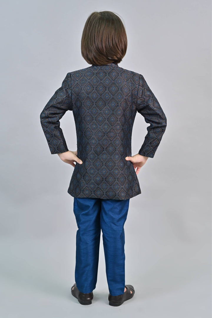 Ahhaaaa Kids Ethnic Zari Work Sherwani Waistcoat, Kurta and Pyjama with Moti Mala for Boys