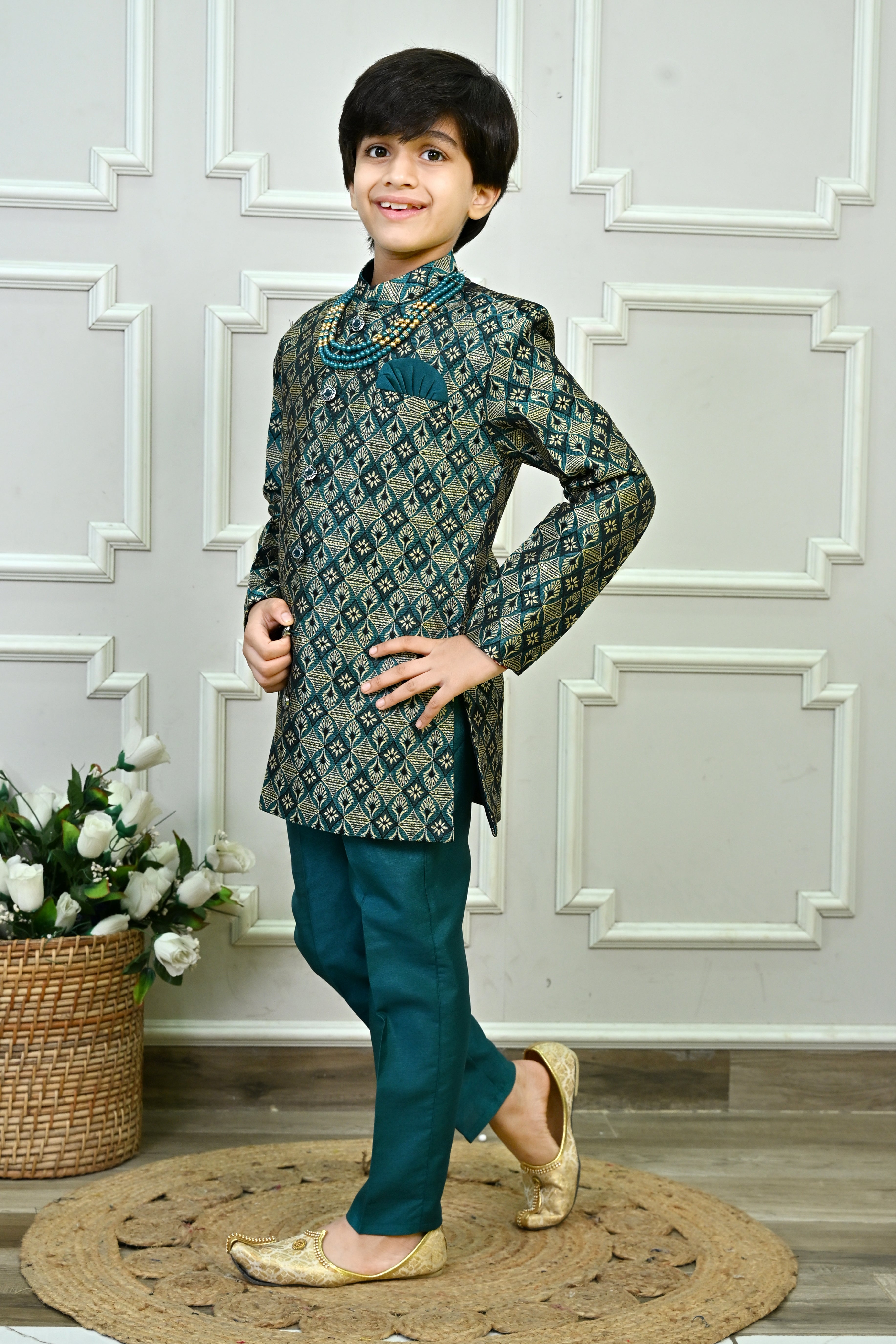 Ahhaaaa Boys Jodhpuri Sherwani Suit – 2 Piece Jacquard with Sequin Embroidery
