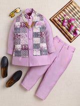 Ahhaaaa Boy's Festive Kurta Jacket Set | Printed Nehru Jacket w/Kurta Pyjama | Ethnic Kids Party Wear | Traditional Indian Outfit Lavender