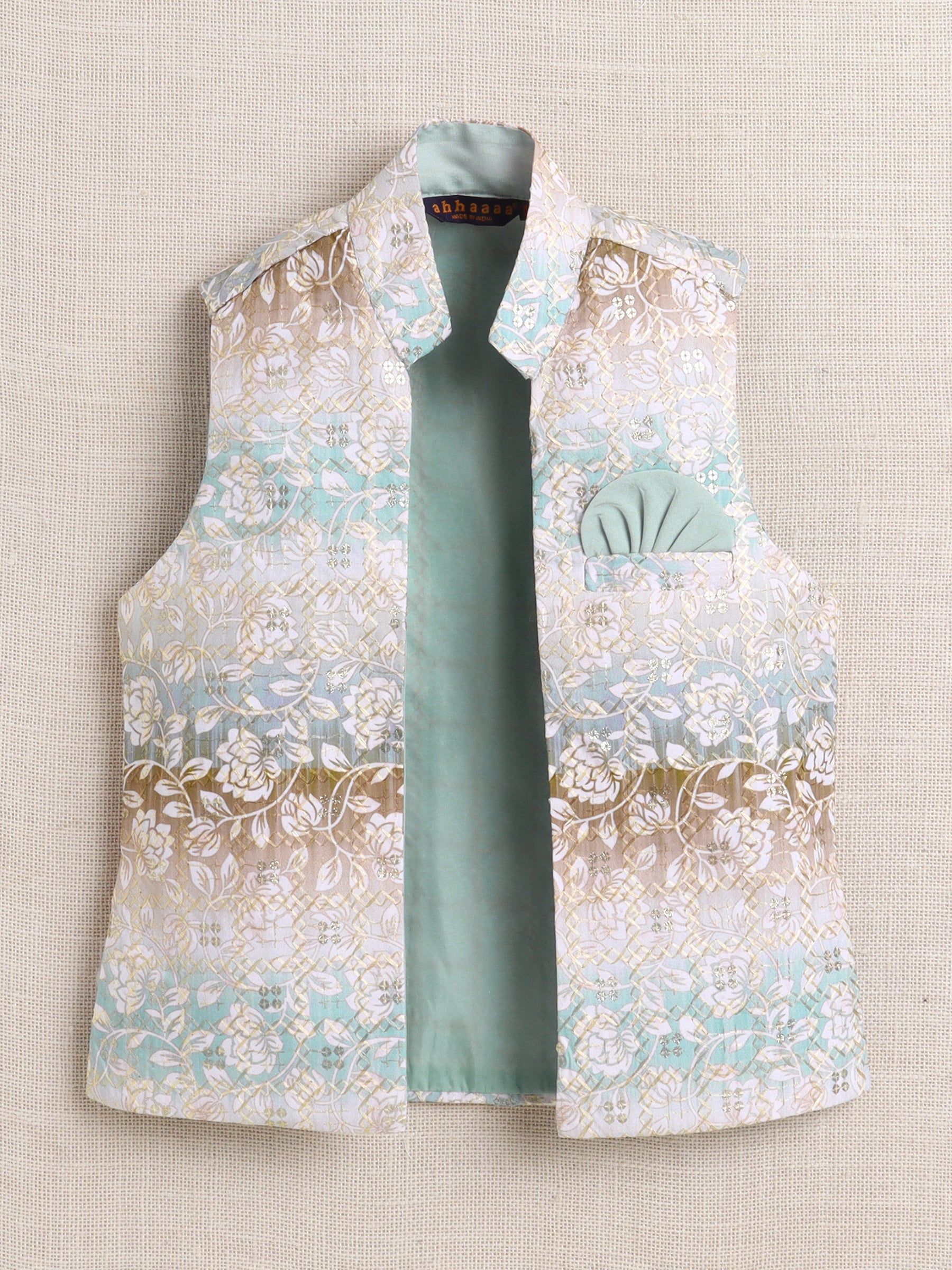 Ahhaaaa Boy's Festive Kurta Jacket Set | Printed Nehru Jacket w/Kurta Pyjama | Ethnic Kids Party Wear | Traditional Indian Outfit