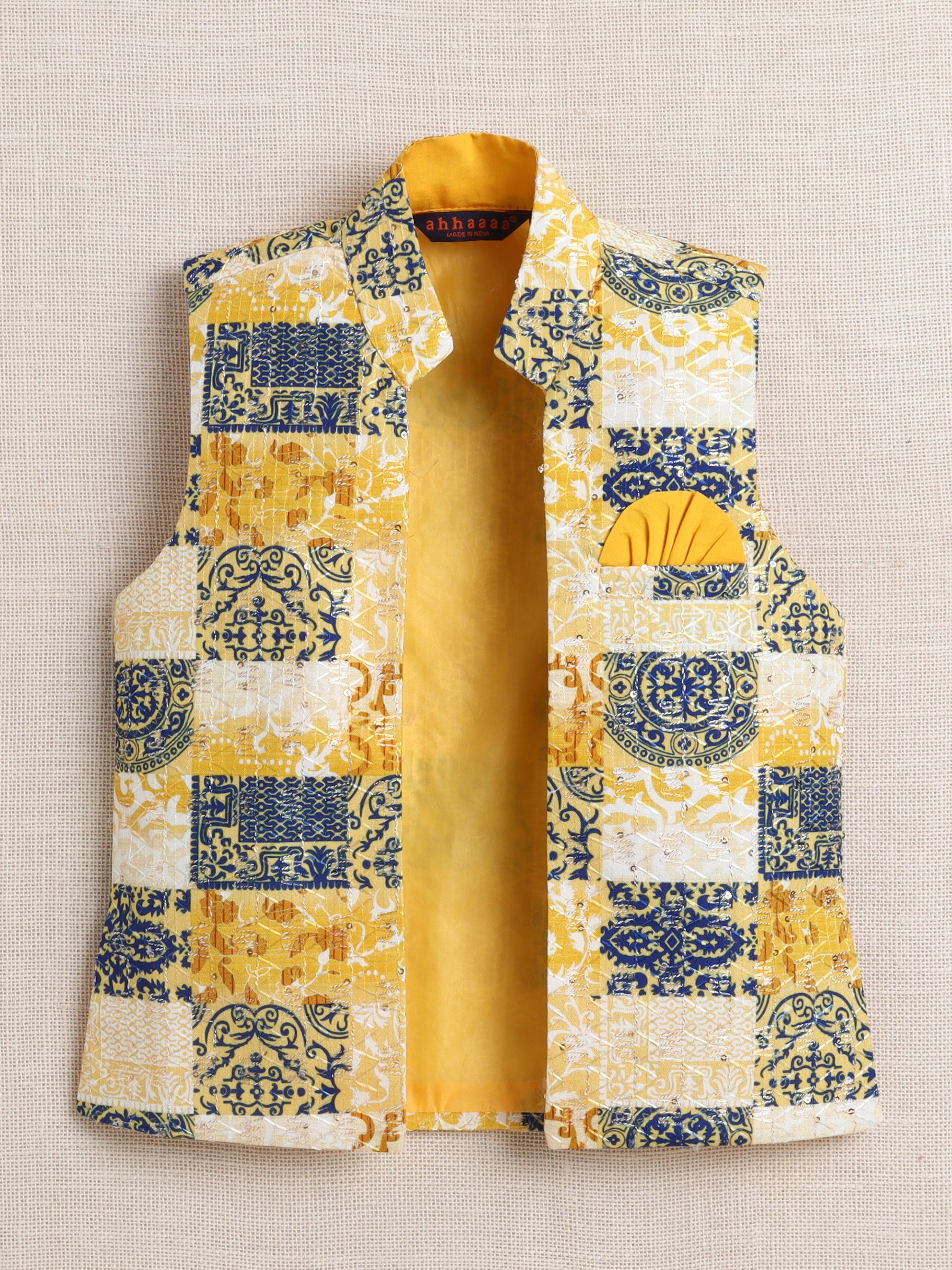 Ahhaaaa Boy's Festive Kurta Jacket Set | Printed Nehru Jacket w/Kurta Pyjama | Ethnic Kids Party Wear | Traditional Indian Outfit