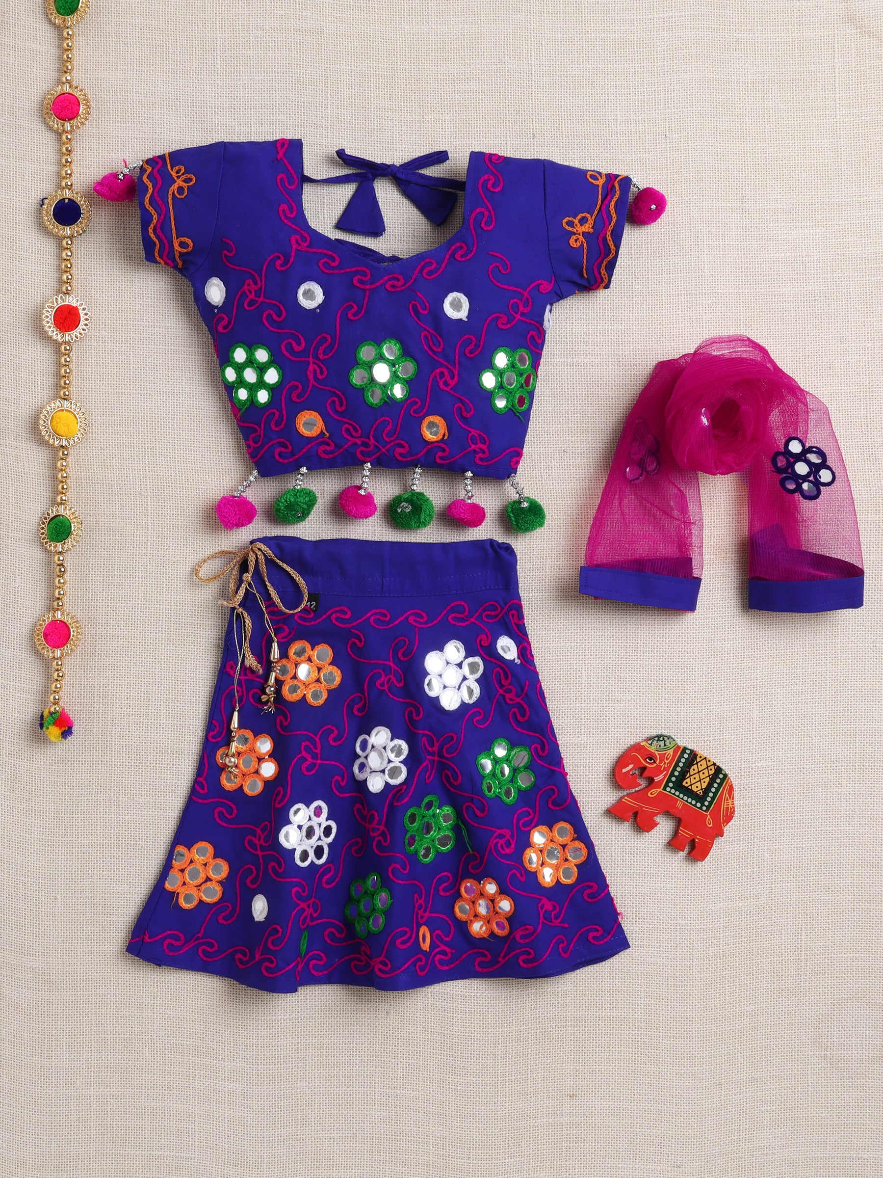 Ahhaaaa "Vibrant Vibes" Ghagra Choli for Little Girls | Kids' Embroidered Ghagra Choli Set with Dupatta Blue