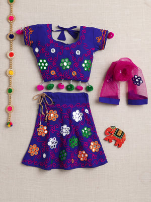 Ahhaaaa "Vibrant Vibes" Ghagra Choli for Little Girls | Kids' Embroidered Ghagra Choli Set with Dupatta Blue