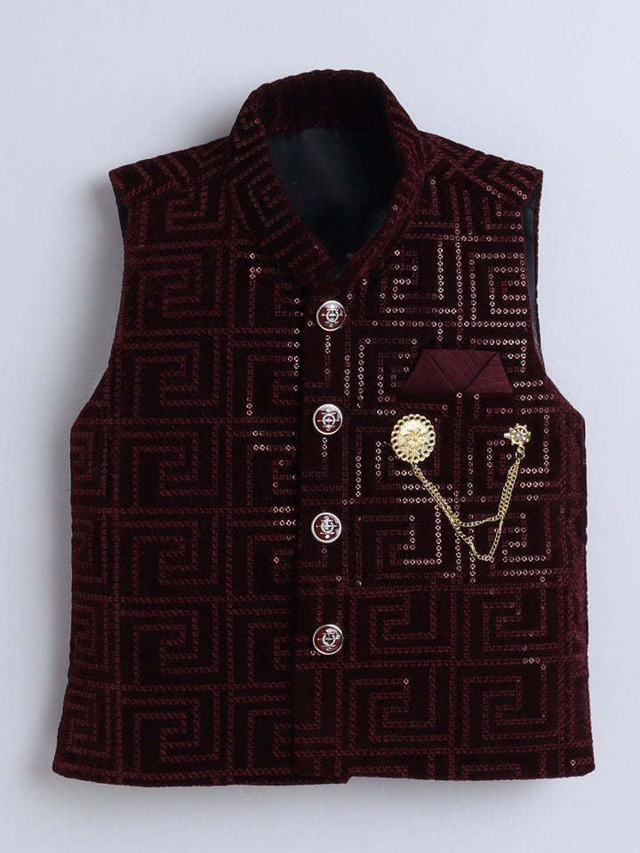 Ahhaaaa Boy's Sequin Embellished Work Waistcoat ,Velvet Sherwani Set|Ideal for any Festivals and Cultural Occasion