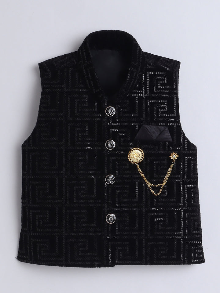 Ahhaaaa Boy's Sequin Embellished Work Waistcoat ,Velvet Sherwani Set|Ideal for any Festivals and Cultural Occasion