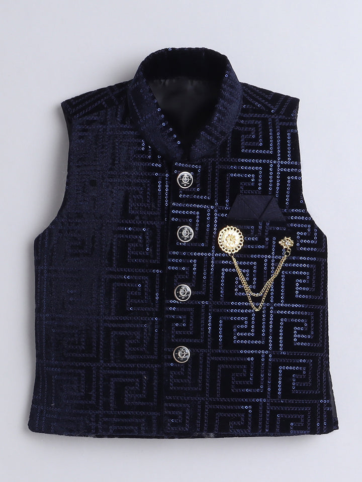 Ahhaaaa Boy's Sequin Embellished Work Waistcoat ,Velvet Sherwani Set|Ideal for any Festivals and Cultural Occasion