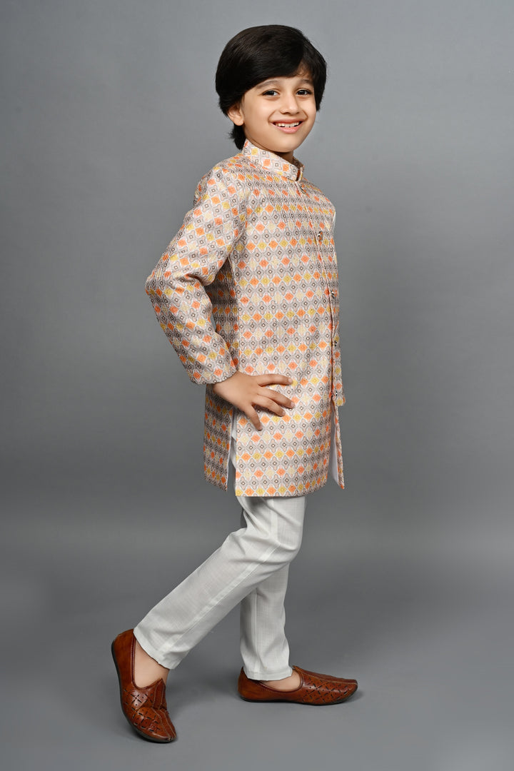 Ahhaaaa Kids Ethnic Silk Blend Indo-Western Sherwani Set For Boys 491