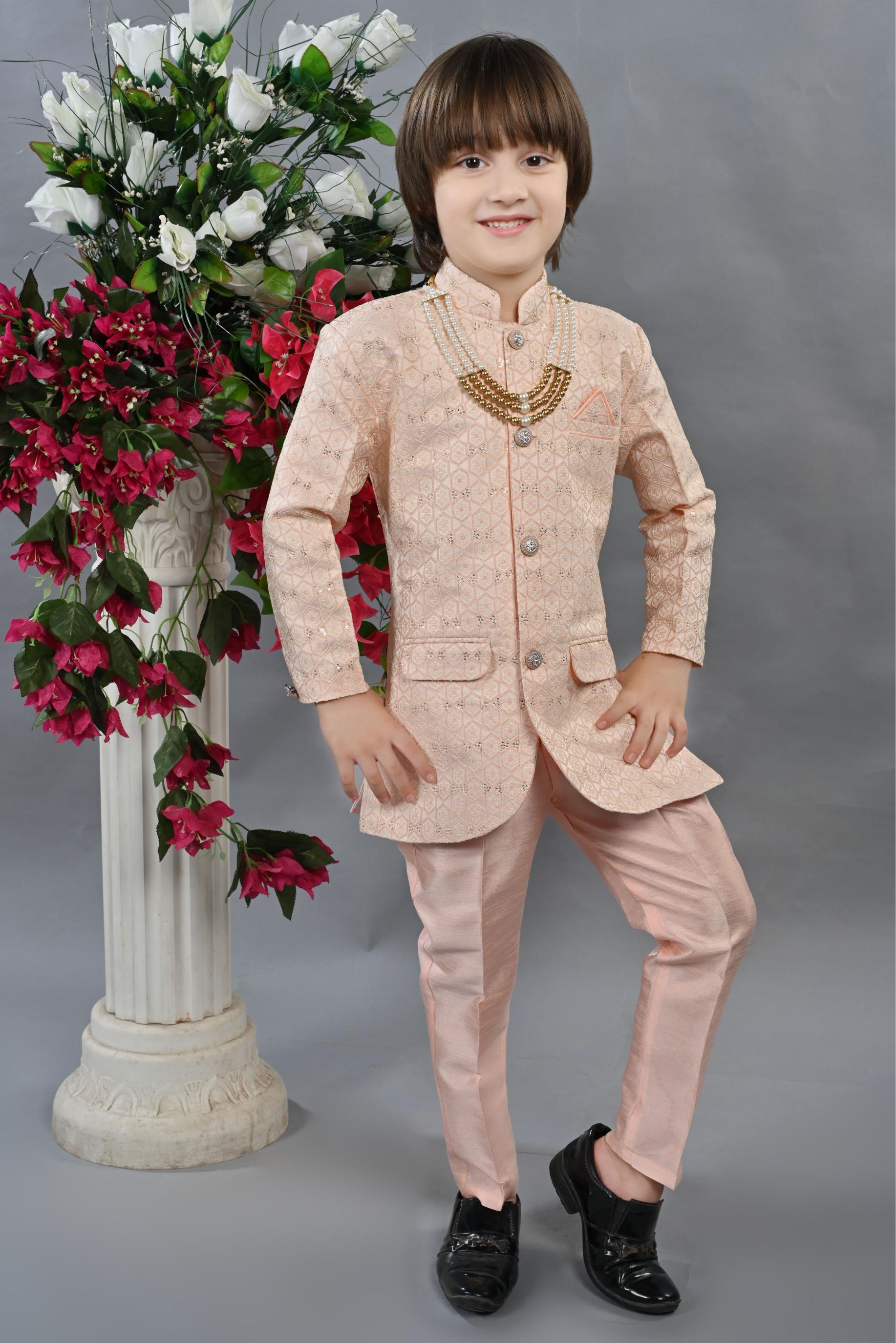 Ahhaaaa Kids Ethnic Indo Western 2 Piece Traditional Wedding Jodhpuri Style Sherwani For Boys ahhaaaa