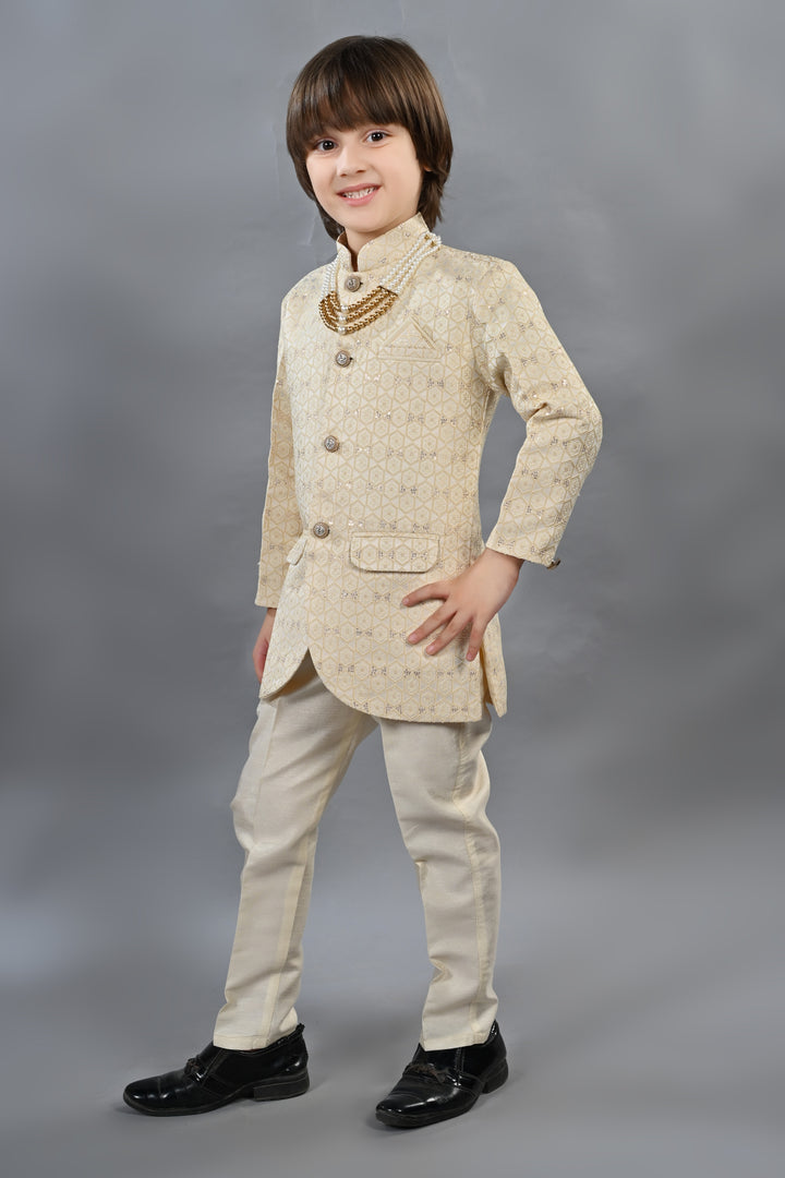 Ahhaaaa Kids Ethnic Indo-Western 2-Piece Traditional Wedding Jodhpuri Style Sherwani For Boys