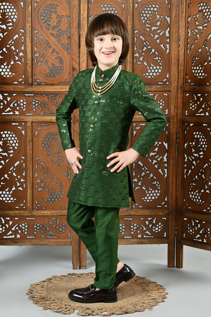 Ahhaaaa Boy's Cotton 2 Piece Indo-Western Set/Kids Ethnic Wear Jaquard Sherwani 496NF