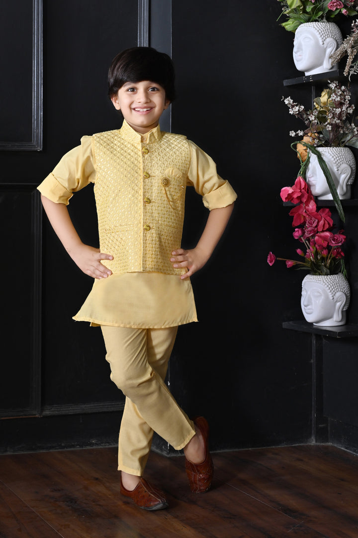 Ahhaaaa Traditional Indian Wear Bollywood Indo-Western Sherwani for Boys Yellow