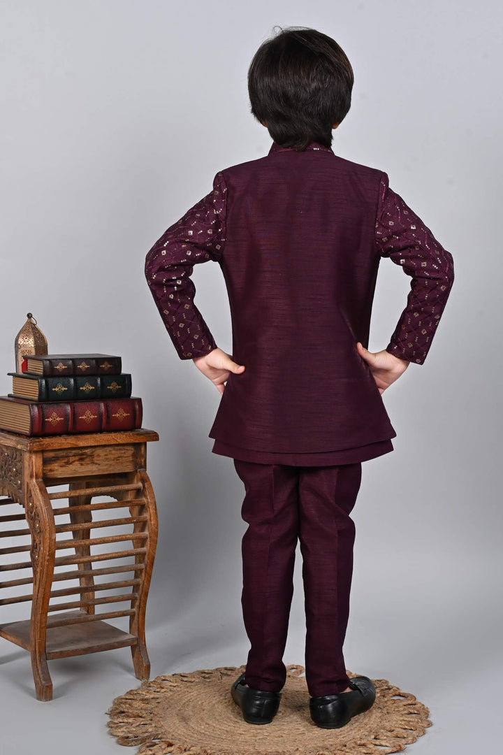 Ahhaaaa Kids Sequin Print Indo-Western Kurta, Pajama and Waistcoat for Boys