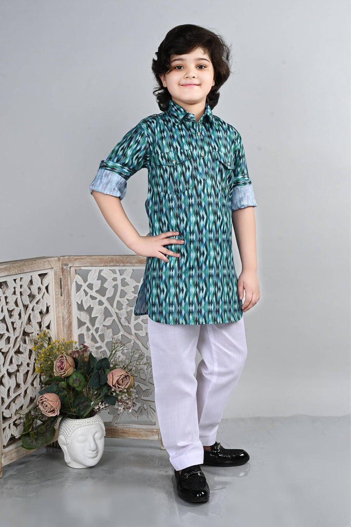 Ahhaaaa Kid's Indian Ethnic Wear Floral Printed Kurta and Patiala Set for Boys