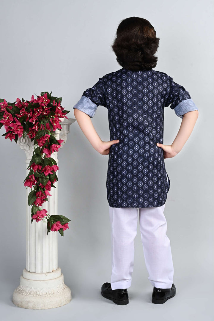 Ahhaaaa Kid's Indian Ethnic Wear Floral Printed Kurta and White Patiala Set for Boys