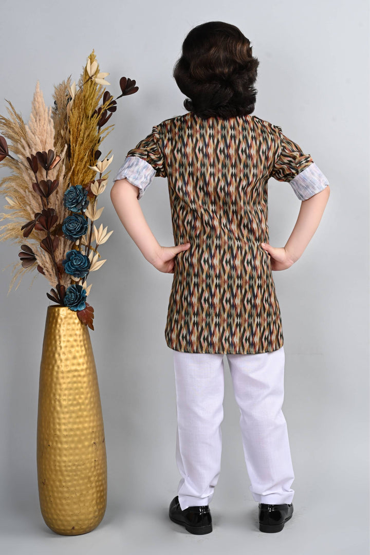 Ahhaaaa Kid's Indian Ethnic Wear Floral Printed Kurta and Patiala Set for Boys