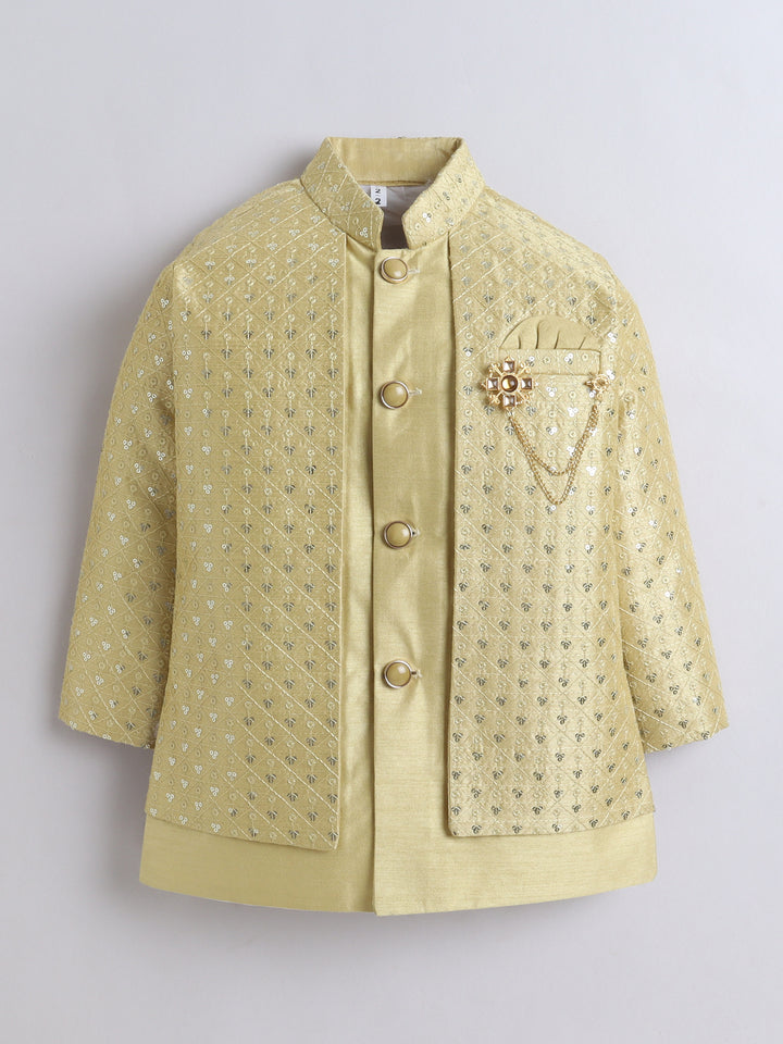 Ahhaaaa Boy's Ethnic Cotton Silk Blend Nehru Modi Jacket Kurta & Pyjama Set for Boys|Sequin Embellished Ethnic Set|Ideal for any Festivals/Weddings Occasion