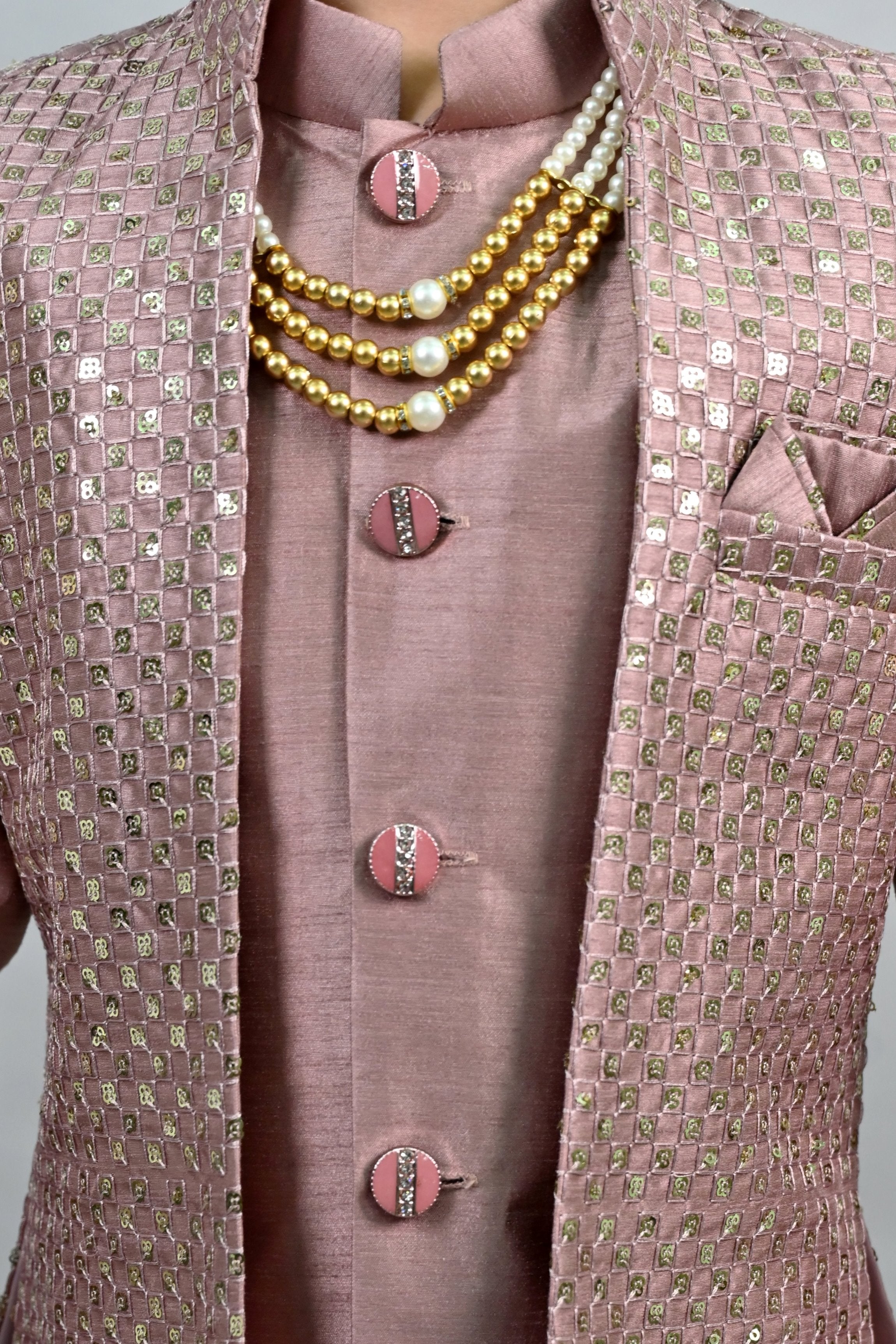Ahhaaaa Boy's Silk 3-Piece Indo-Western Set|Kids Sequin Embroidery Work Sherwani Set