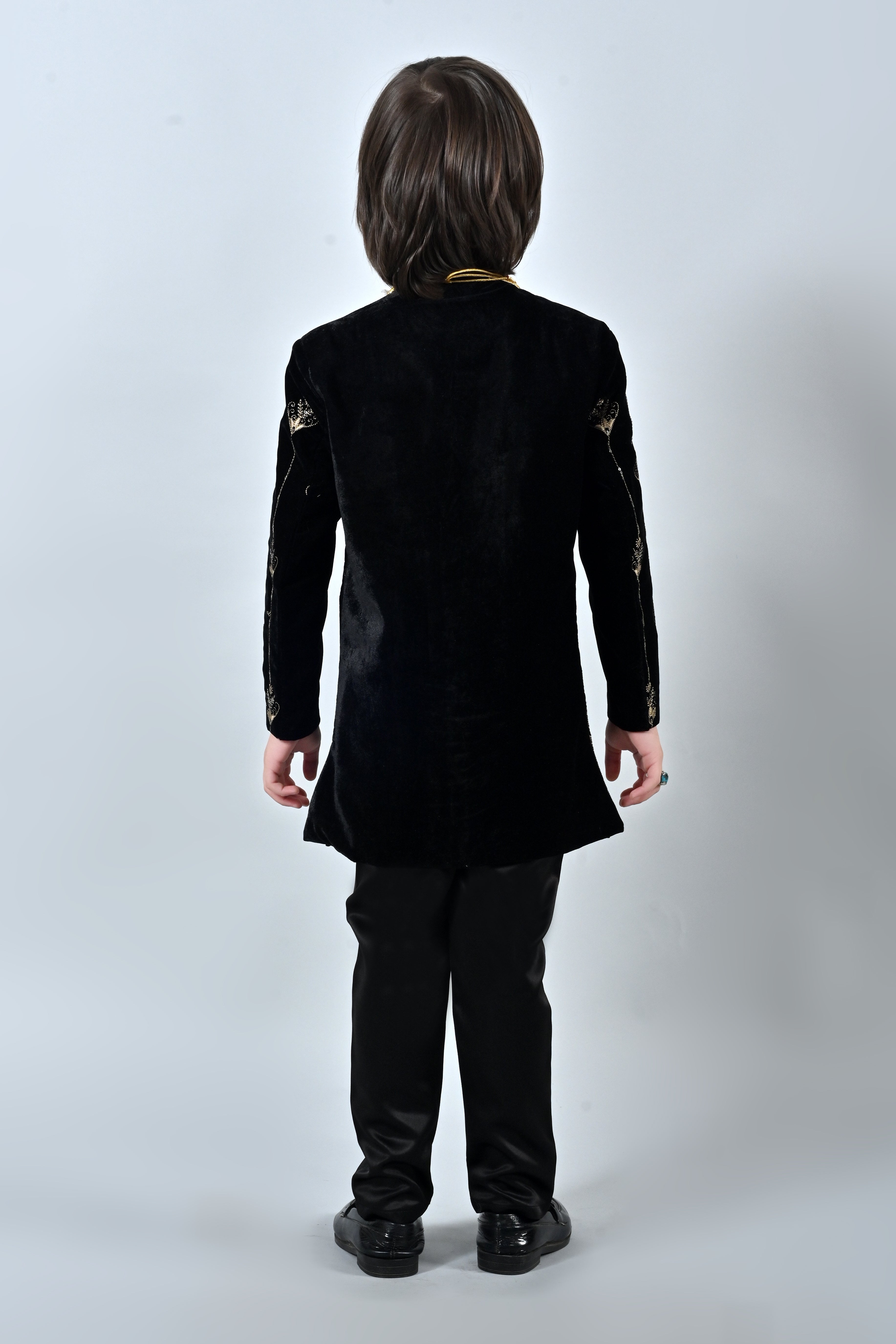 Ahhaaaa Boy's Velvet 2-Piece Indo-Western Set|Kids Embroidery Work Velvet Sherwani Set