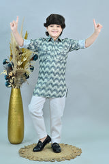 Ahhaaaa Floral Boys' Pathani Kurta Pajama Set - Eid & Ramadan Festive Wear for Kids Dark Green