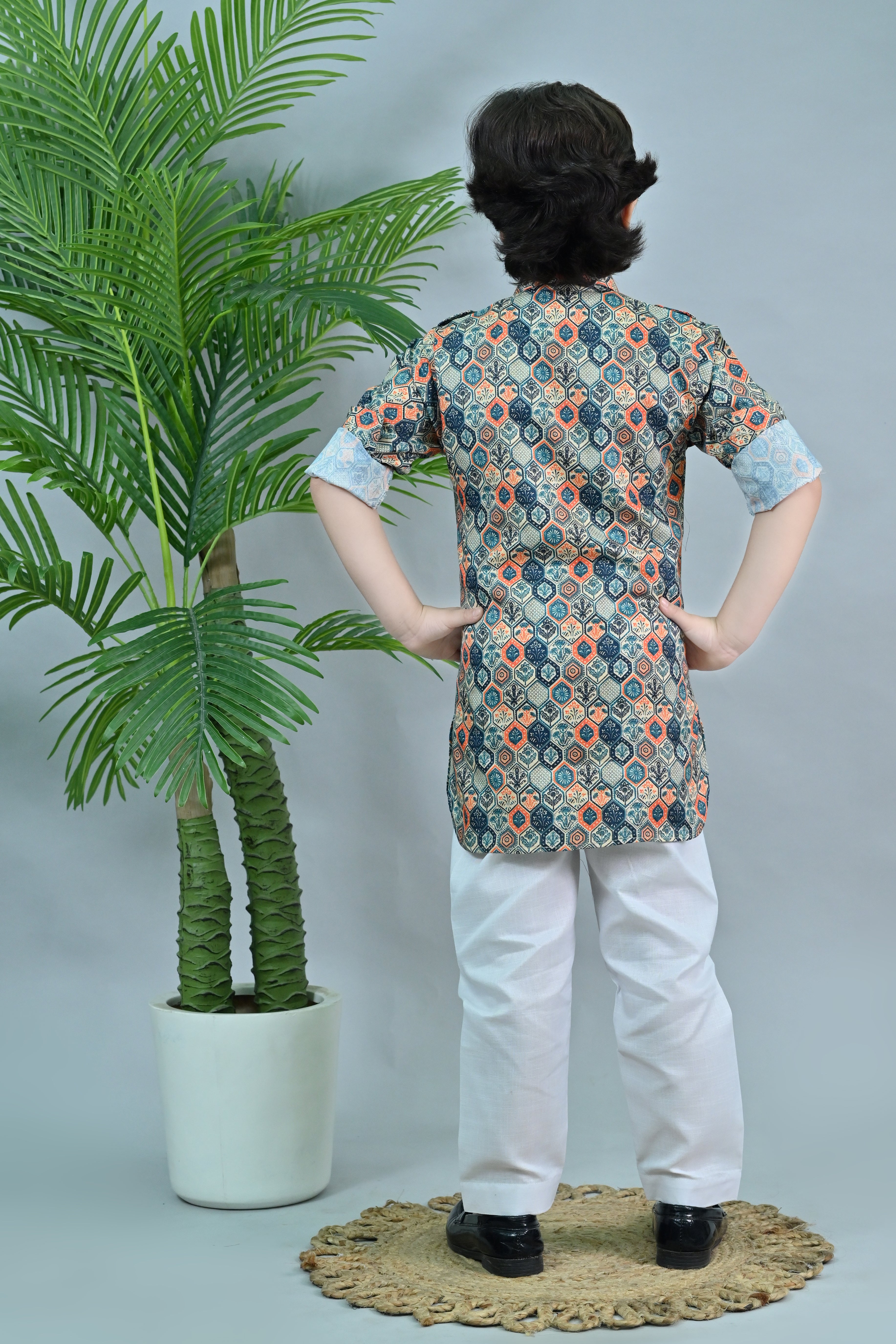 Ahhaaaa Floral Boys' Pathani Kurta Pajama Set - Eid & Ramadan Festive Wear for Kids