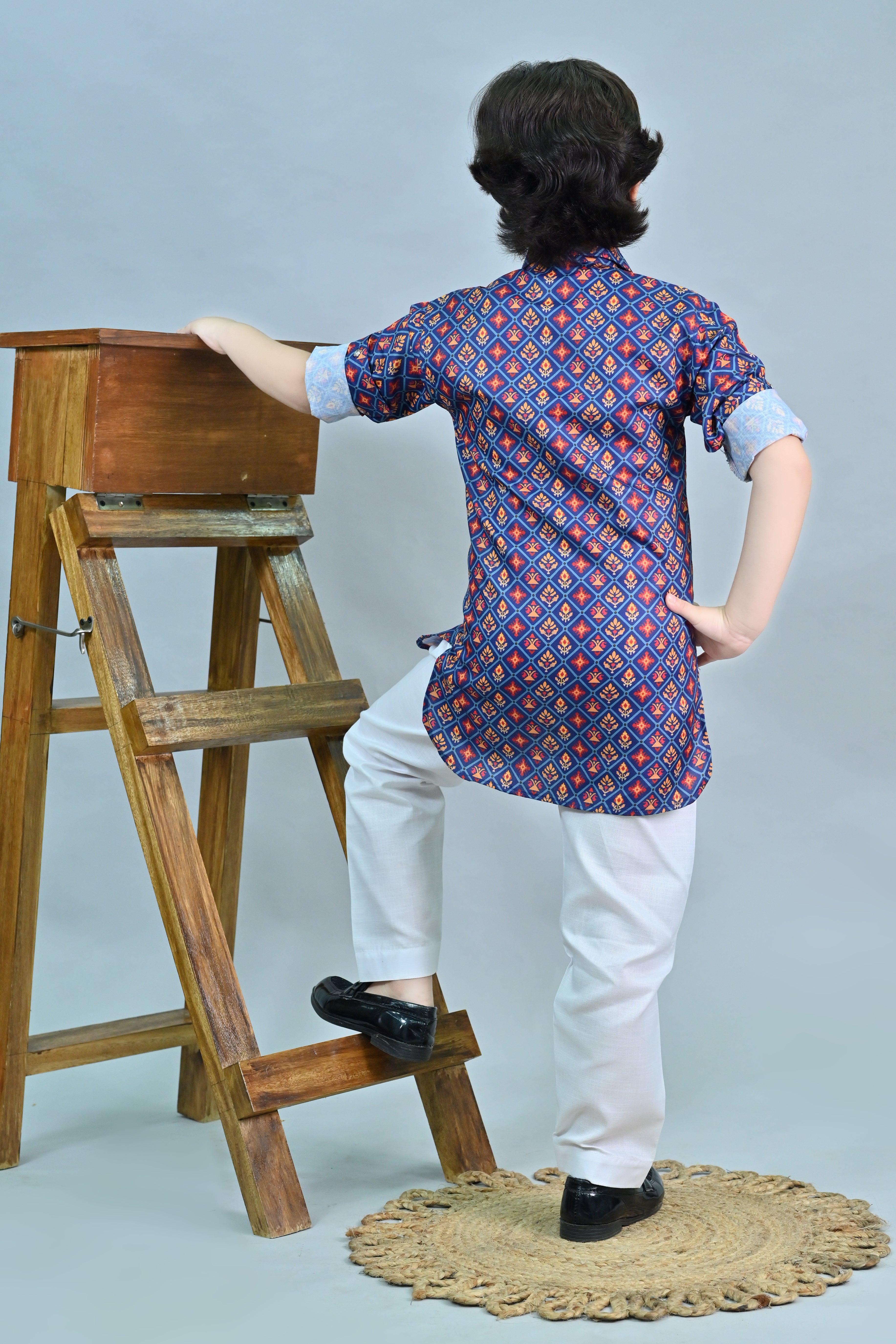 Ahhaaaa Floral Boys' Pathani Kurta Pajama Set - Eid & Ramadan Festive Wear for Kids