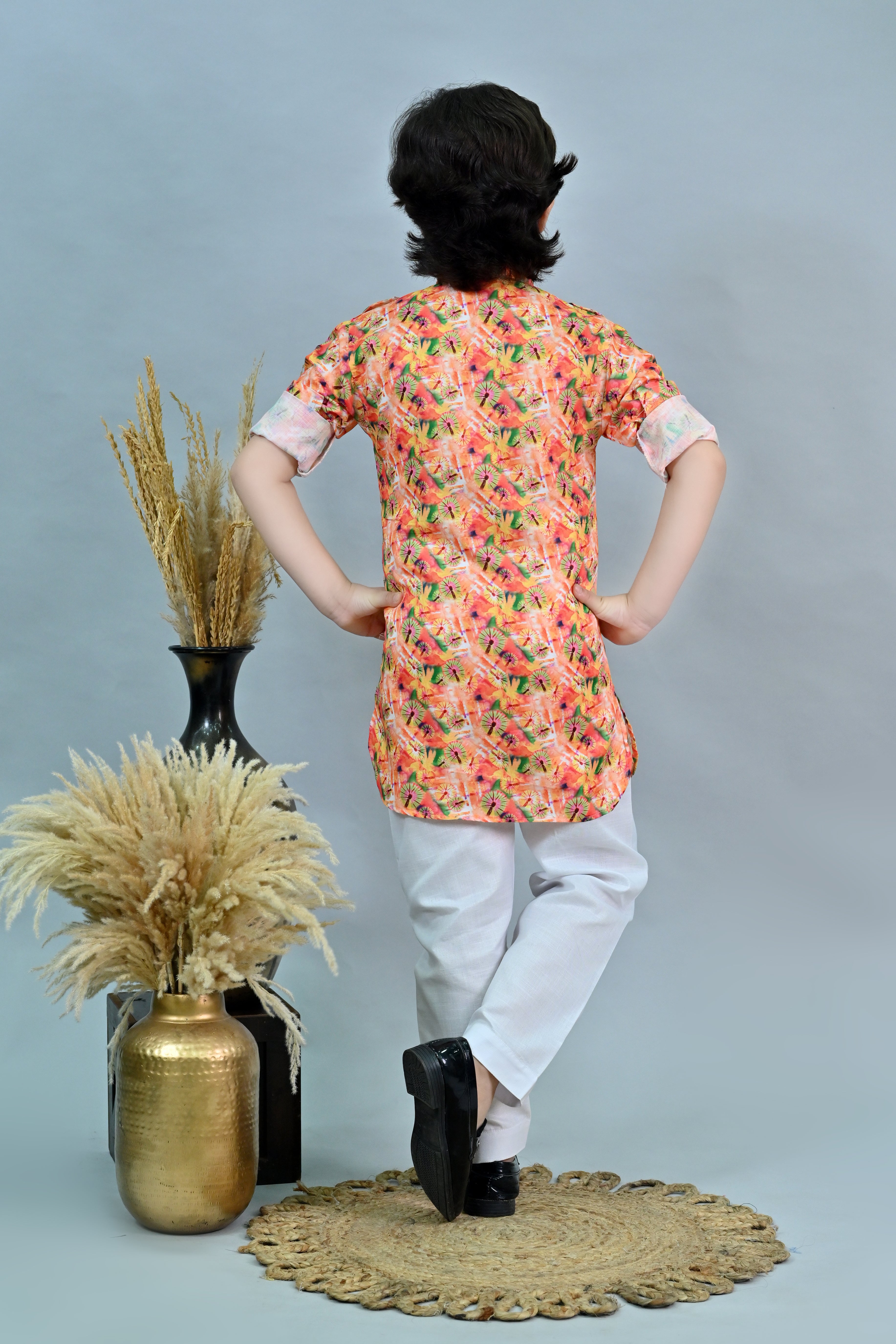 Ahhaaaa Floral Boys' Pathani Kurta Pajama Set - Eid & Ramadan Festive Wear for Kids
