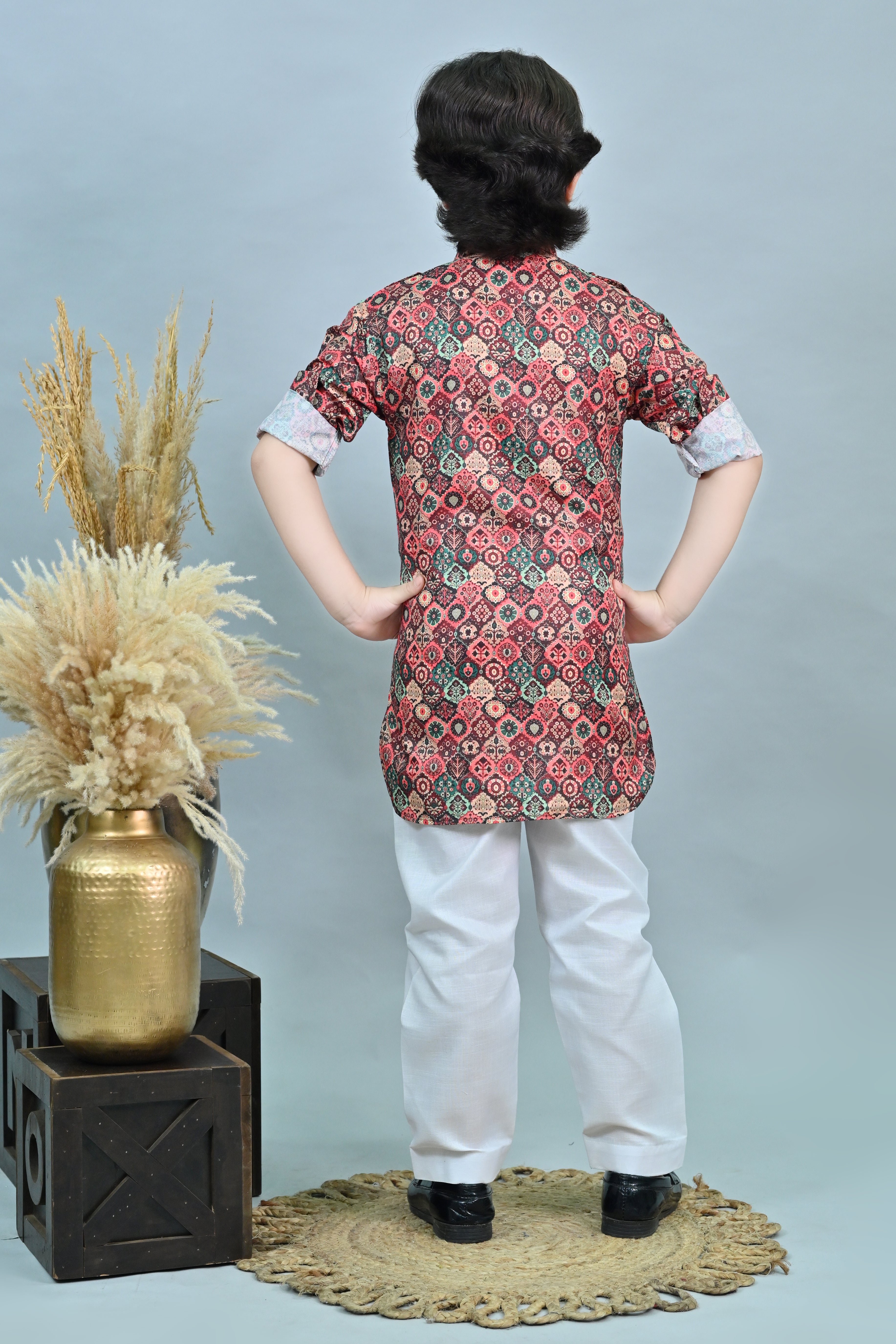 Ahhaaaa Floral Boys' Pathani Kurta Pajama Set - Eid & Ramadan Festive Wear for Kids